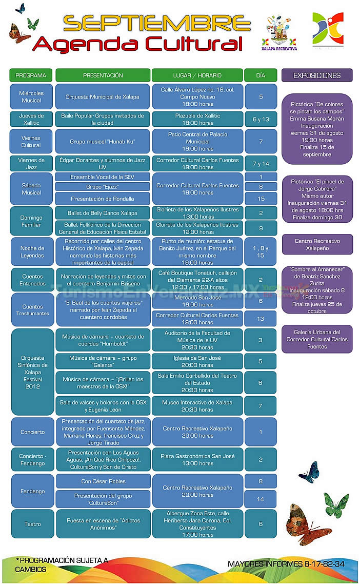 Agenda De Eventos Culturales y Turísticos De Xalapa Septiembre 2012