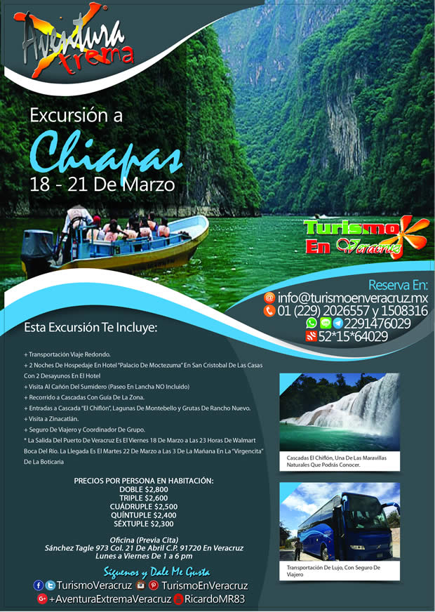 #Exucrsión a #Chiapas Saliendo De Veracruz En Marzo